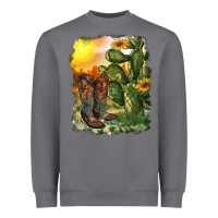 Western Boots With Cactus And Desert Heavyweight Sweatshirt | Teevron