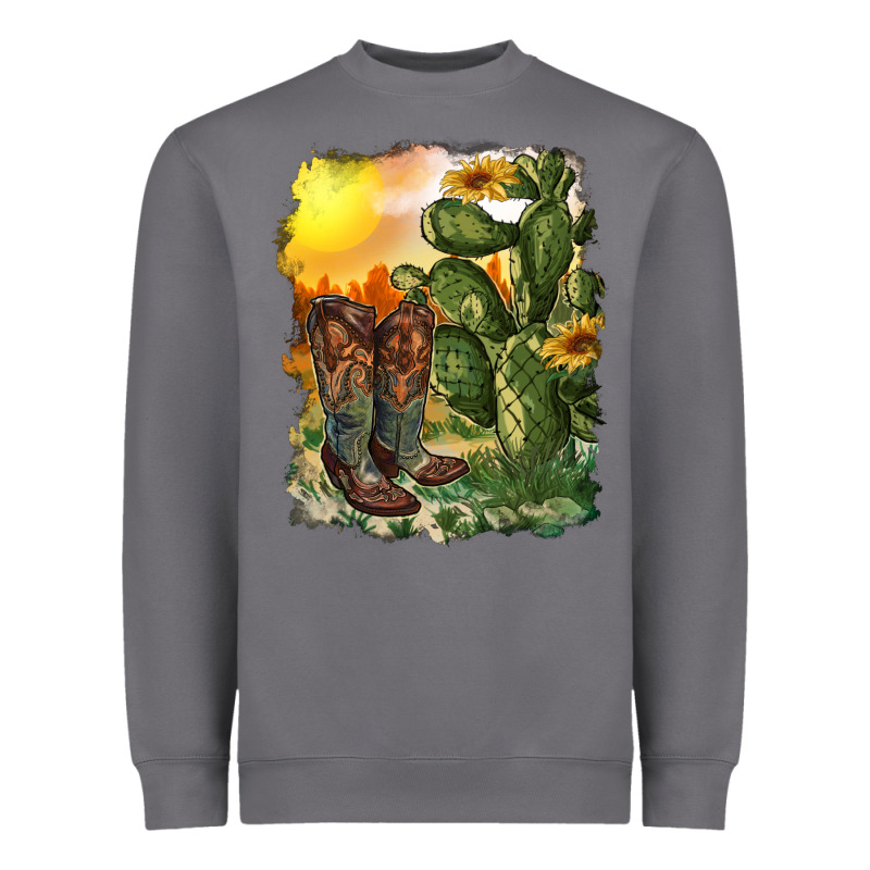 Western Boots With Cactus And Desert Heavyweight Sweatshirt by RanaPortraitStore | Teevron