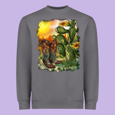 Western Boots With Cactus And Desert Heavyweight Sweatshirt Designed By Ranaportraitstore