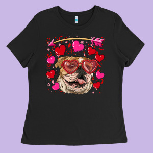 Valentine's Day  Brown English Bulldog Ladies Tee Designed By Ranaportraitstore