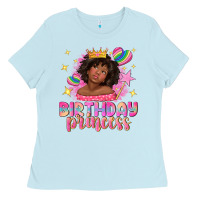 Baby Blue birthday princess with afro girl Ladies Tee - NancyCooperArtShop