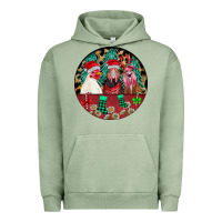 Pigment Oil Green Chickens Urban Hoodie - CowhideDigitalArt