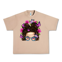 Burro Messy Bun Mom With Butterfly Urban Heavy Tee - BundleAndBundleShop
