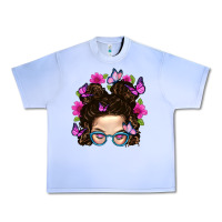 Grape Ice Messy Bun Mom With Butterfly Urban Heavy Tee - BundleAndBundleShop