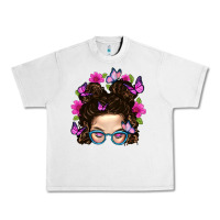 Lunar Rock Messy Bun Mom With Butterfly Urban Heavy Tee - BundleAndBundleShop