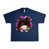 Navy Messy Bun Mom With Butterfly Urban Heavy Tee - BundleAndBundleShop