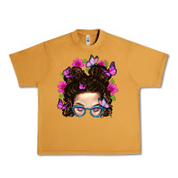Peanut Butter Messy Bun Mom With Butterfly Urban Heavy Tee - BundleAndBundleShop