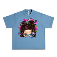 Pebble Blue Messy Bun Mom With Butterfly Urban Heavy Tee - BundleAndBundleShop