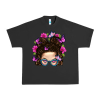 Pigment Black Messy Bun Mom With Butterfly Urban Heavy Tee - BundleAndBundleShop