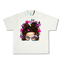 Messy Bun Mom With Butterfly Urban Heavy Tee | Teevron