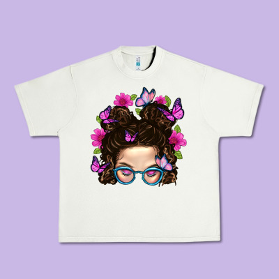 Messy Bun Mom With Butterfly Urban Heavy Tee Designed By Bundleandbundleshop