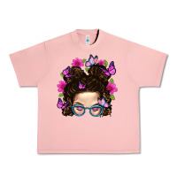 Salmon Messy Bun Mom With Butterfly Urban Heavy Tee - BundleAndBundleShop