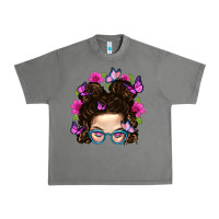 Tornado Messy Bun Mom With Butterfly Urban Heavy Tee - BundleAndBundleShop
