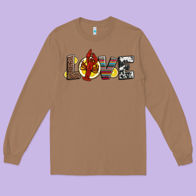 Love Crawfish Western Mardi Gras Long Sleeve Tee Designed By Jasminsmagicworld