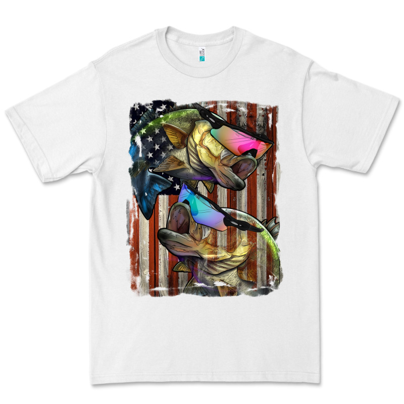 American Flag With Bass Fish Premium Tee by LillyAllenDesigns | Teevron