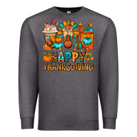 Charcoal Heather Happy Thanksgiving Coffee Cups Premium Sweatshirt - FaDigitalArtStudio