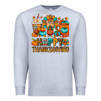 Heather Grey Happy Thanksgiving Coffee Cups Premium Sweatshirt - FaDigitalArtStudio