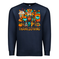 Navy Happy Thanksgiving Coffee Cups Premium Sweatshirt - FaDigitalArtStudio