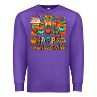 Purple Happy Thanksgiving Coffee Cups Premium Sweatshirt - FaDigitalArtStudio