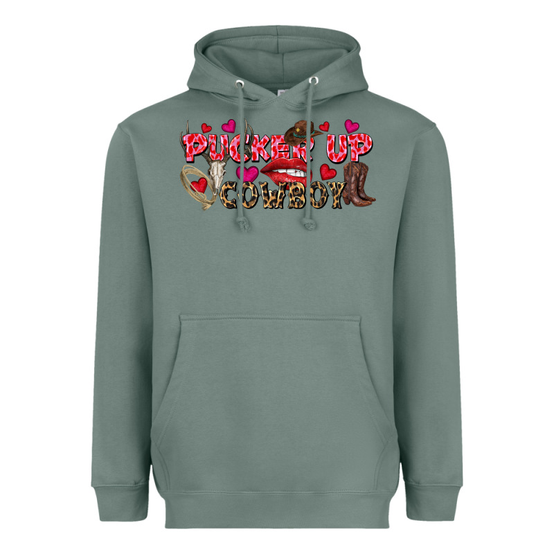 Pucker Up Cowboy Valentine's Day Heavyweight Hoodie by FaDigitalArtStudio | Teevron
