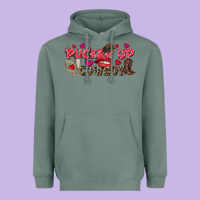 Pucker Up Cowboy Valentine's Day Heavyweight Hoodie Designed By Fadigitalartstudio