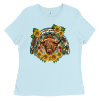 Baby Blue scottish calf sunflowers rainbow Ladies Tee - BarkalooDesign