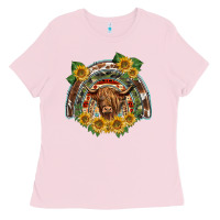 Bubblegum Pink scottish calf sunflowers rainbow Ladies Tee - BarkalooDesign