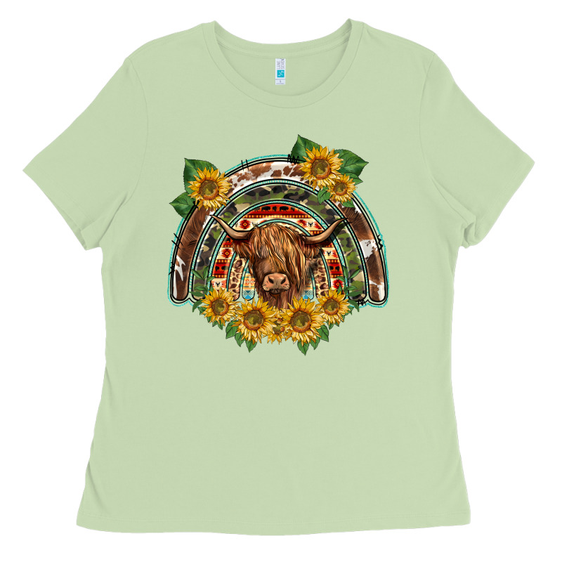 Scottish Calf Sunflowers Rainbow Ladies Tee by BarkalooDesign | Teevron