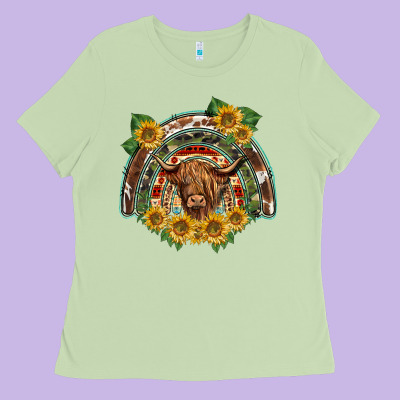 Scottish Calf Sunflowers Rainbow Ladies Tee Designed By Barkaloodesign