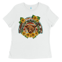 White scottish calf sunflowers rainbow Ladies Tee - BarkalooDesign
