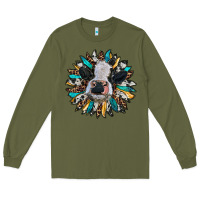 Army Green baby cow with sunflower Long Sleeve Tee - RanaPortraitStore