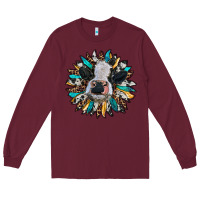 Burgundy baby cow with sunflower Long Sleeve Tee - RanaPortraitStore