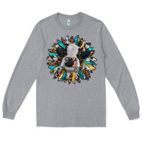 Heather Grey baby cow with sunflower Long Sleeve Tee - RanaPortraitStore