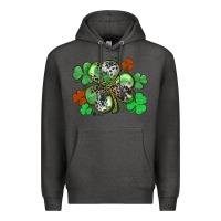Charcoal Heather St. Patrick's Day shamrock leopard and cowhide Premium Hoodie - CowGirlArtShop