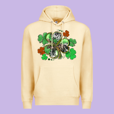 St. Patrick's Day Shamrock Leopard And Cowhide Premium Hoodie Designed By Cowgirlartshop