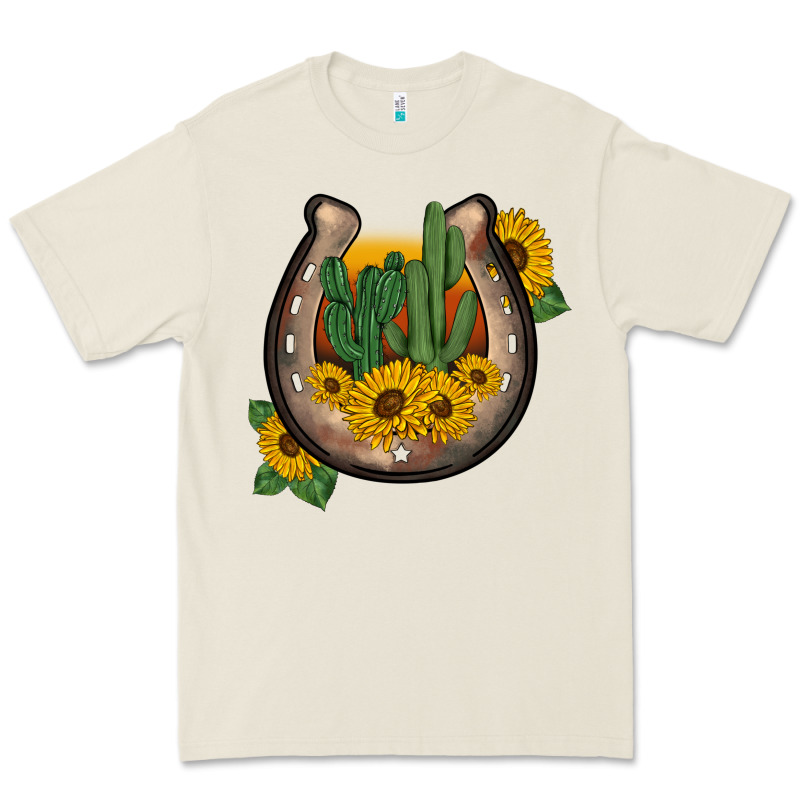 Western Horseshoe Sunflower Cactus Premium Tee by BarkalooDesign | Teevron