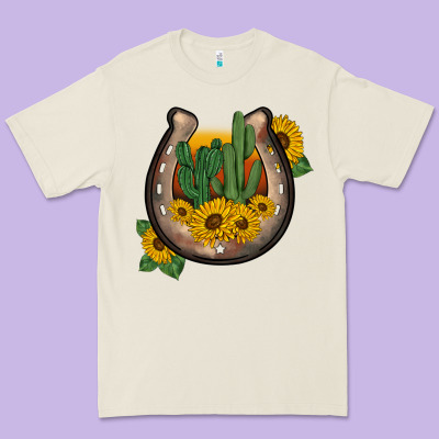 Western Horseshoe Sunflower Cactus Premium Tee Designed By Barkaloodesign