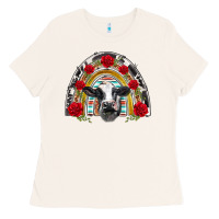 Bone black and white baby cow floral rose rainbow Ladies Tee - BarkalooDesign