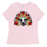 Bubblegum Pink black and white baby cow floral rose rainbow Ladies Tee - BarkalooDesign