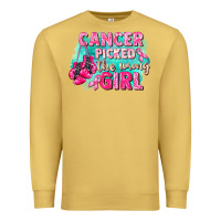 Antique Gold Cancer picked the wrong girl Breast Cancer Premium Sweatshirt - FaDigitalArtStudio