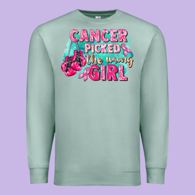 Cancer Picked The Wrong Girl Breast Cancer Premium Sweatshirt Designed By Fadigitalartstudio
