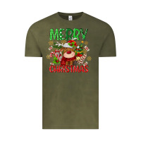 Vintage Olive merry christmas deer Vintage Tee - MaliasSmallBusiness
