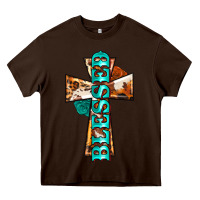 Chocolate Brown blessed cross Heavy Core Tee - BarkalooDesign