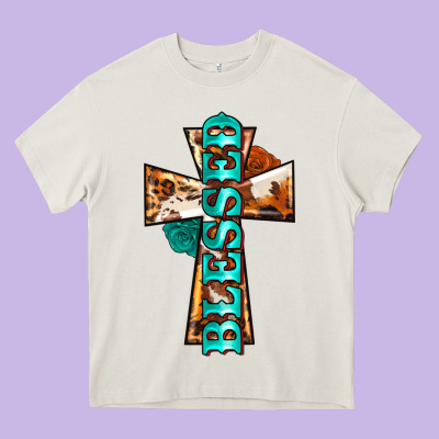 Blessed Cross Heavy Core Tee Designed By Barkaloodesign