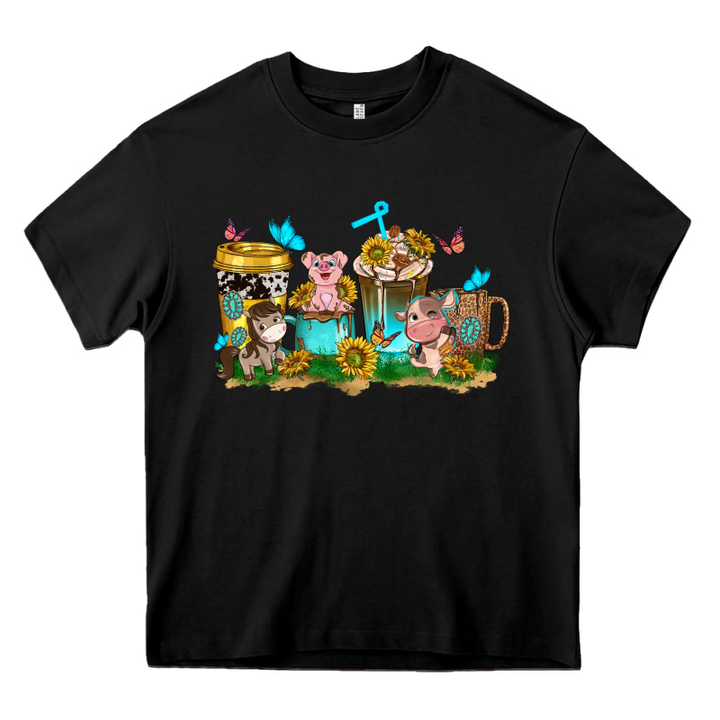 Farm Cute Animals With Sunflower Coffee Cups Heavy Core Tee by NancyCooperArtShop | Teevron