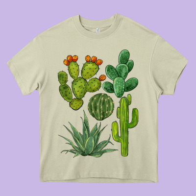 Watercolor Cactus Bundle Preview Heavy Core Tee Designed By Barkaloodesign