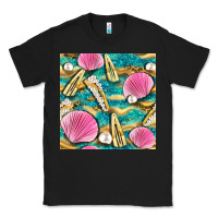 Black hair clasp and sea shells with leopard beach seamless pattern bbs Classic Tee - BundleAndBundleShop