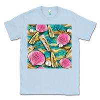 Dusty Blue hair clasp and sea shells with leopard beach seamless pattern bbs Classic Tee - BundleAndBundleShop