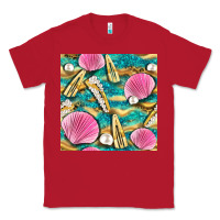 Red hair clasp and sea shells with leopard beach seamless pattern bbs Classic Tee - BundleAndBundleShop