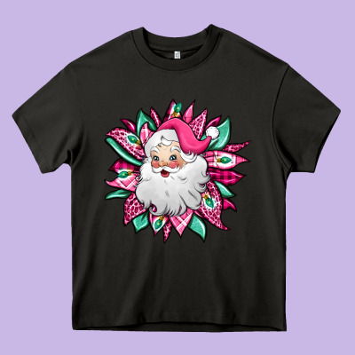 Pink Christmas Santa Claus Sunflower Heavy Core Tee Designed By Jasminsmagicworld